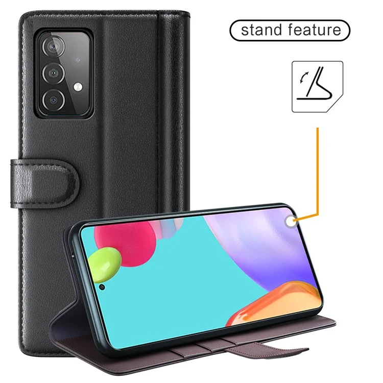 Geldbörse aus Spaltleder mit Ständer und Schutzhülle für Samsung Galaxy A52 5G / 4G Mobiltelefon-Zubehör - Schwarz