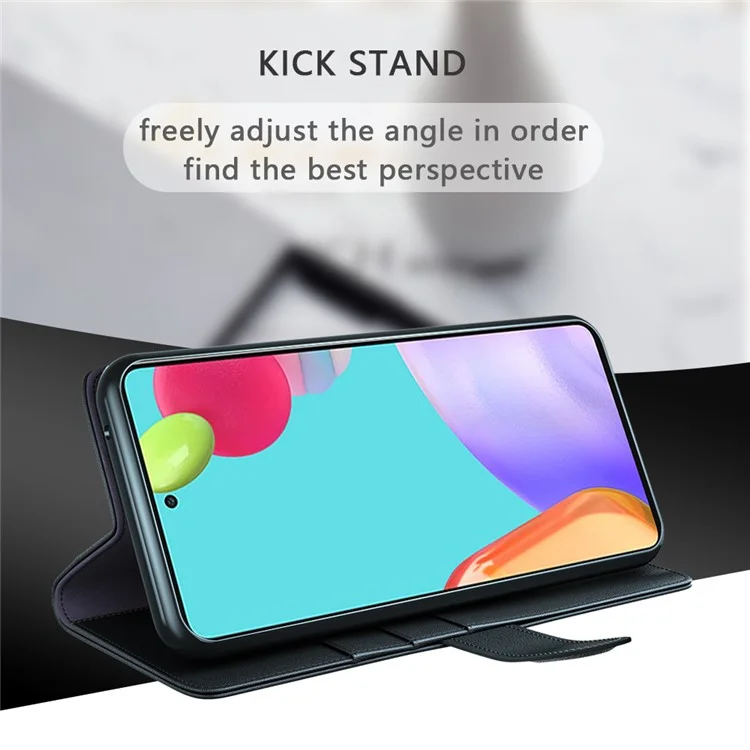 Geldbörse aus Spaltleder mit Ständer und Schutzhülle für Samsung Galaxy A52 5G / 4G Mobiltelefon-Zubehör - Schwarz
