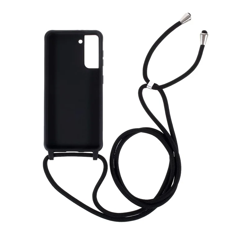 Estuche de TPU Suave Con Cuerda Colgante Para Samsung Galaxy S21 4G/5G - Negro