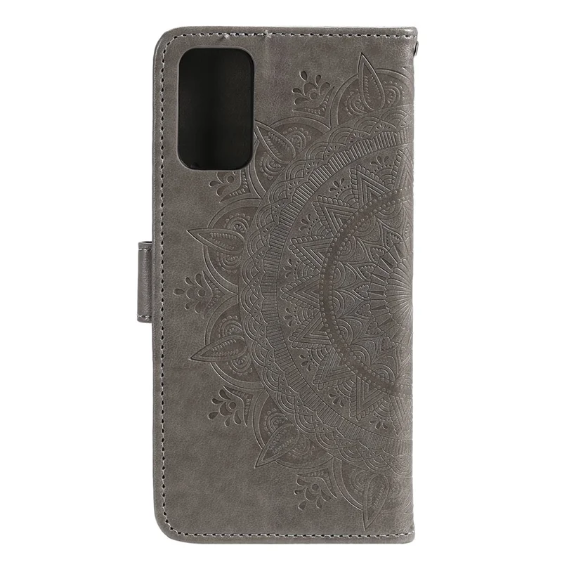 Imprinted Mandala Flower Wallet Leather Case with Strap for Samsung Galaxy A52 4G/5G / A52s 5G - Grey