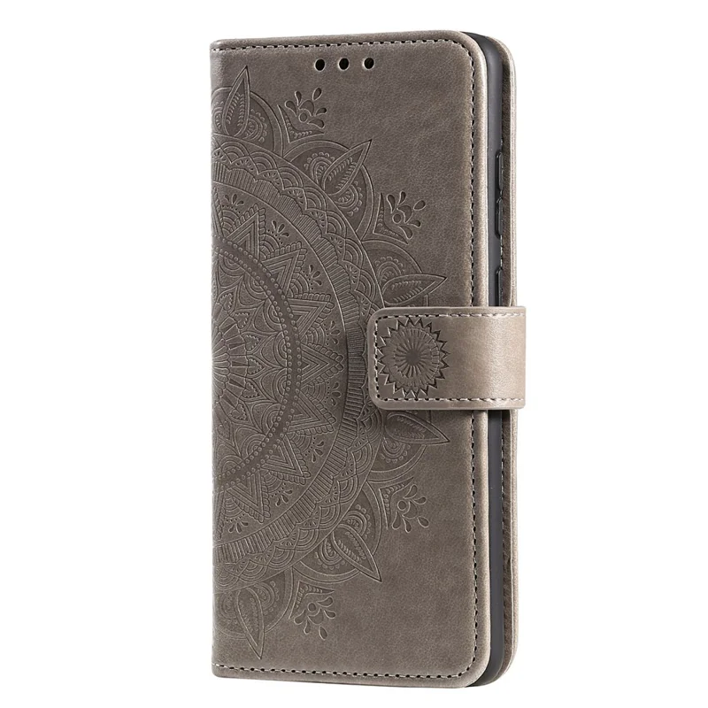Imprinted Mandala Flower Wallet Leather Case with Strap for Samsung Galaxy A52 4G/5G / A52s 5G - Grey