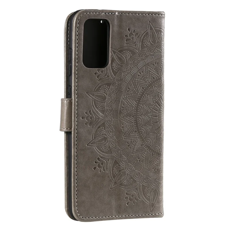 Imprinted Mandala Flower Wallet Leather Case with Strap for Samsung Galaxy A52 4G/5G / A52s 5G - Grey