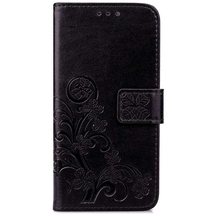Imprinted Four-leaf Clovers Leather Wallet Cover for Samsung Galaxy S4 mini i9190 - Black