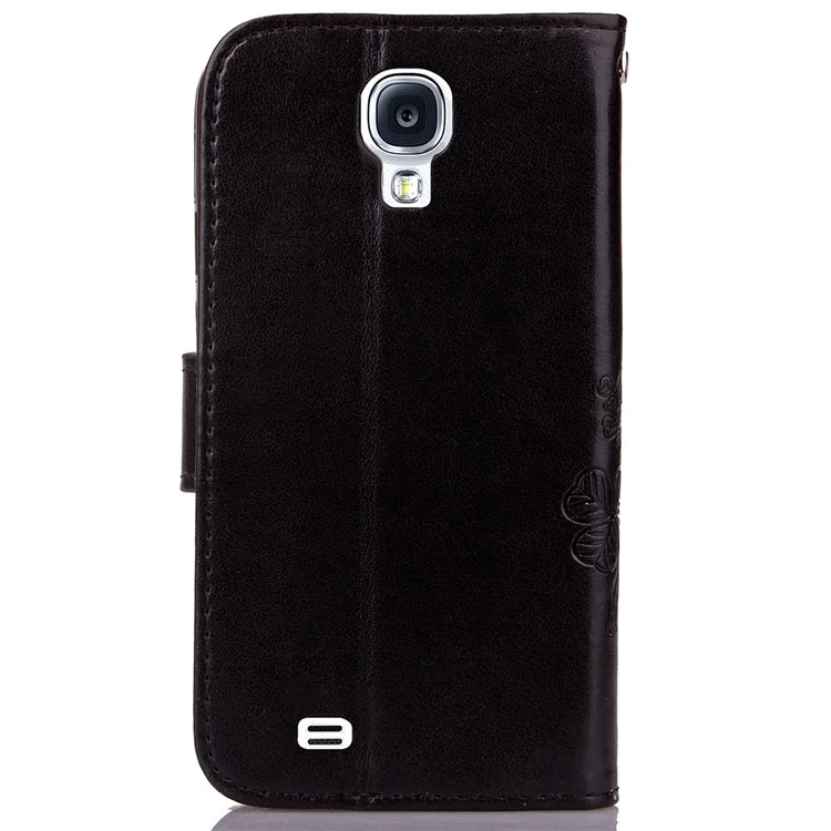 Imprinted Four-leaf Clovers Leather Wallet Cover for Samsung Galaxy S4 mini i9190 - Black