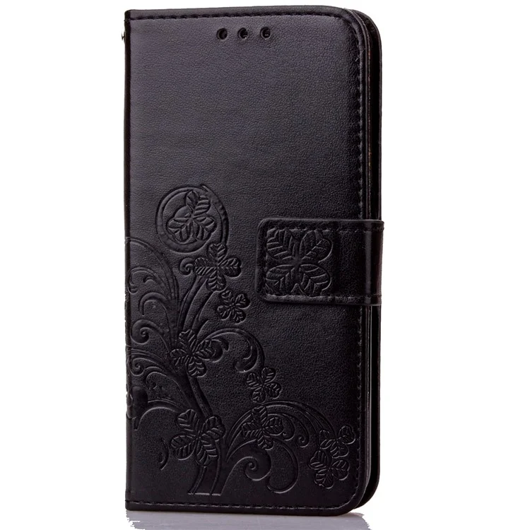 Imprinted Four-leaf Clovers Leather Wallet Cover for Samsung Galaxy S4 mini i9190 - Black