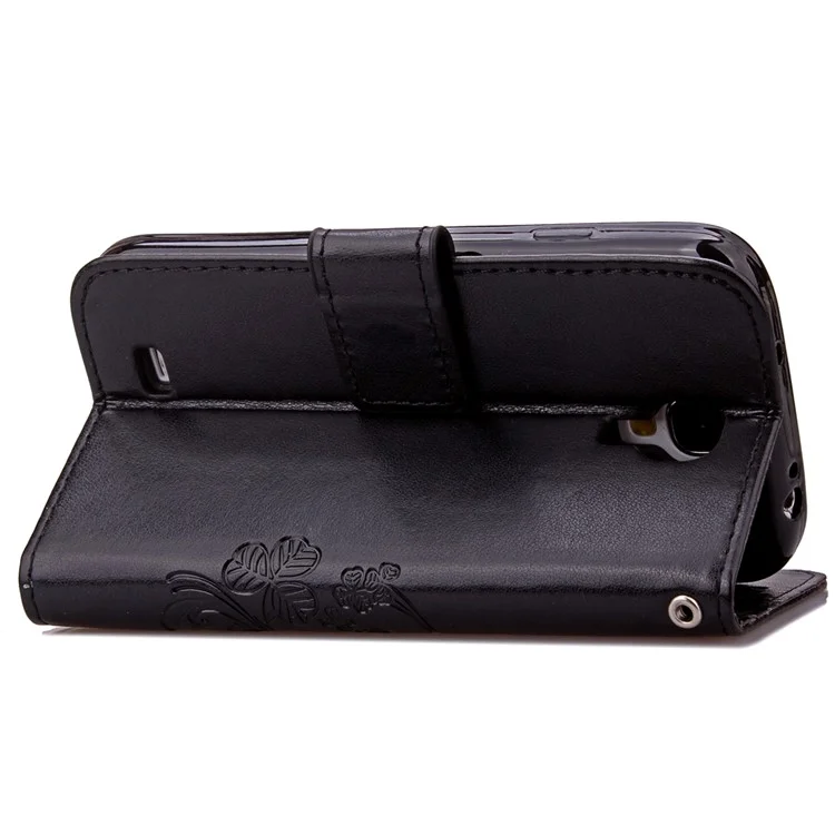 Imprinted Four-leaf Clovers Leather Wallet Cover for Samsung Galaxy S4 mini i9190 - Black