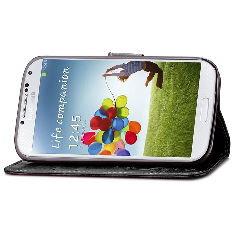 Imprinted Four-leaf Clovers Leather Wallet Cover for Samsung Galaxy S4 mini i9190 - Black