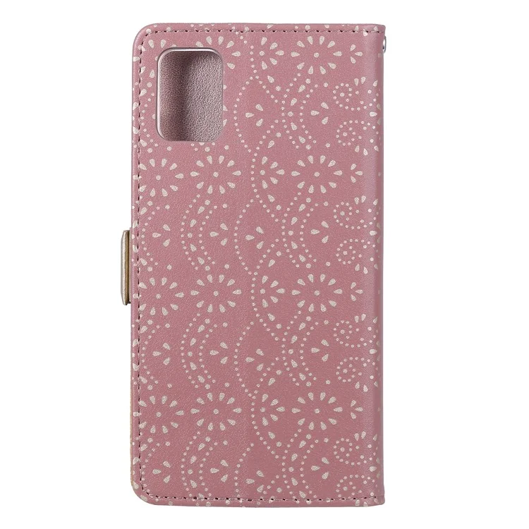 Lace Flower Skin Zipper Cover Stand Stand Para Samsung Galaxy A52 4G/5G / A52s 5G - Rosa Ouro