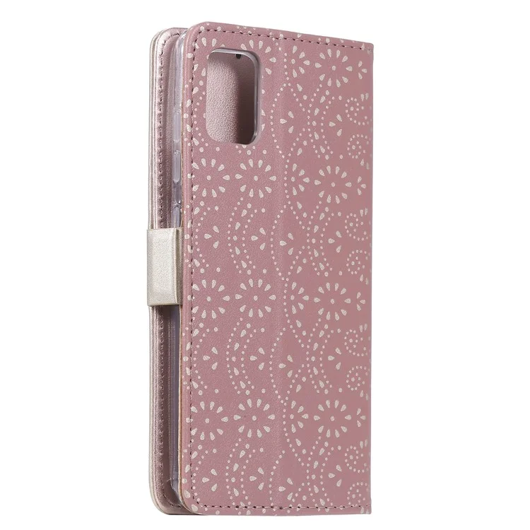 Lace Flower Skin Zipper Cover Stand Stand Para Samsung Galaxy A52 4G/5G / A52s 5G - Rosa Ouro