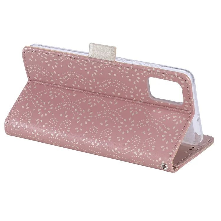 Étui en cuir avec fermeture Éclair, Fleur en Dentelle et Support pour Samsung Galaxy A52 4G/5G / A52s 5G - Or Rose