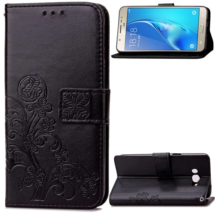 Imprint Flower Wallet Leather Phone Shell for Samsung Galaxy J5 (2016) - Black