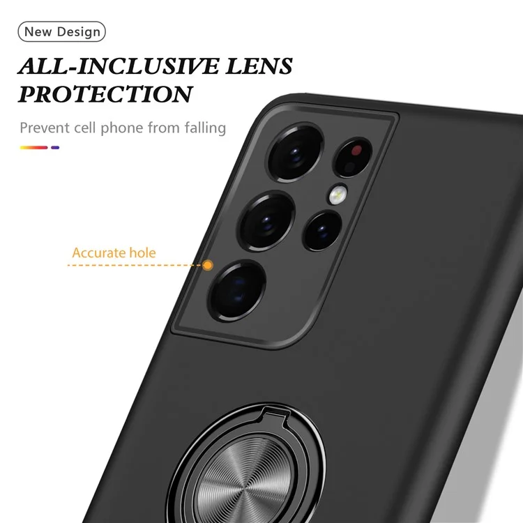 Ring Shape Kickstand Design Back Cover für Samsung Galaxy S21 Ultra 5G Hybrid-Handyhülle - Schwarz