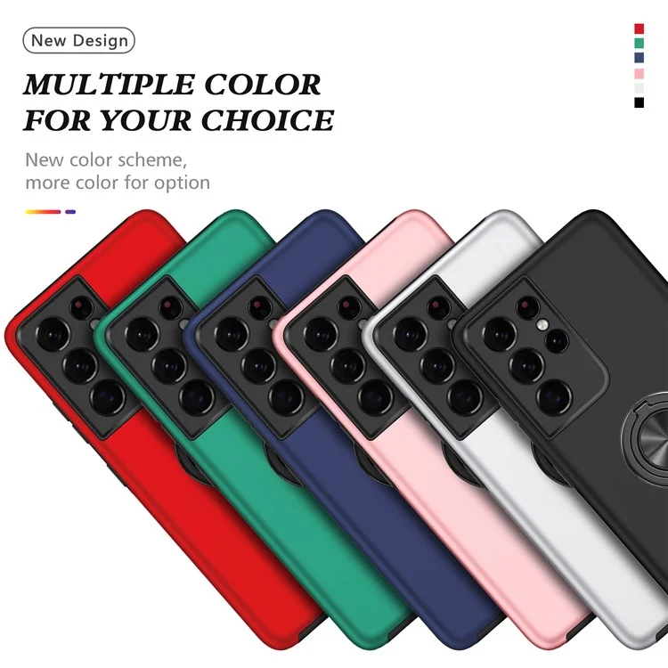 Ring Shape Kickstand Design Back Cover für Samsung Galaxy S21 Ultra 5G Hybrid-Handyhülle - Schwarz