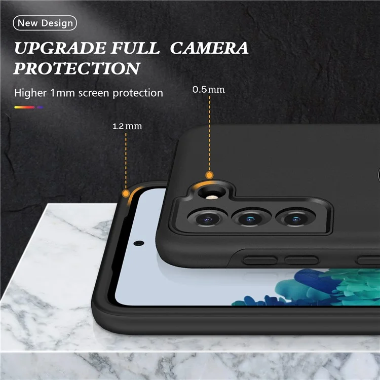 Anti-Drop Hybrid Phone Case Cover with Ring Shape Kickstand Design for Samsung Galaxy S21 4G/5G - Black