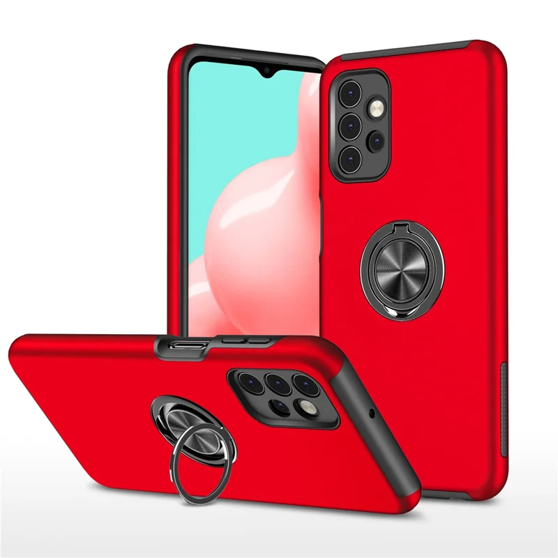 غطاء هجين مضاد للسقوط بحلقة داعمة على شكل حامل لجهاز Samsung Galaxy A32 5G/M32 5G - أحمر