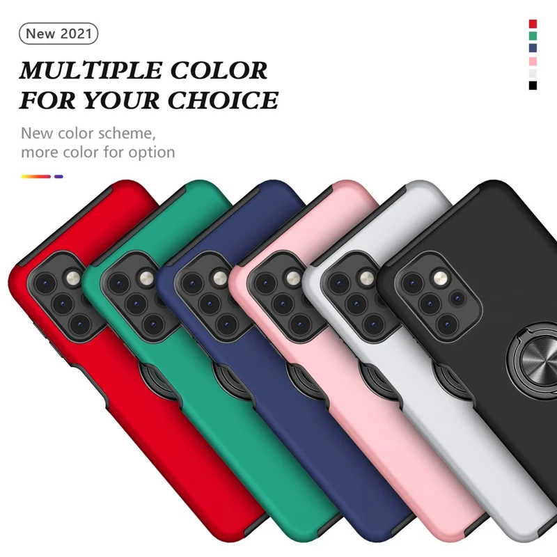 غطاء هجين مضاد للسقوط بحلقة داعمة على شكل حامل لجهاز Samsung Galaxy A32 5G/M32 5G - أحمر