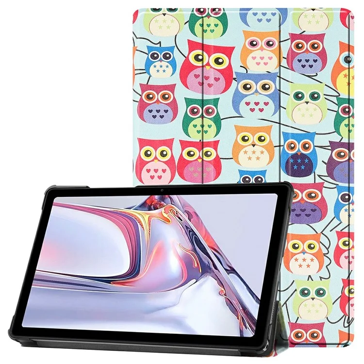 Pattern Printing PU Leather Tri-fold Stand Tablet Case Shell for Samsung Galaxy Tab A7 10.4 (2022) / (2020) - Cute Owls