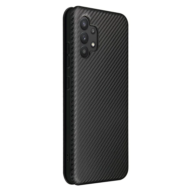 Auto-absorbed Stand Carbon Fiber Texture Leather Shell Cover for Samsung Galaxy A32 4G (EU Version) - Black