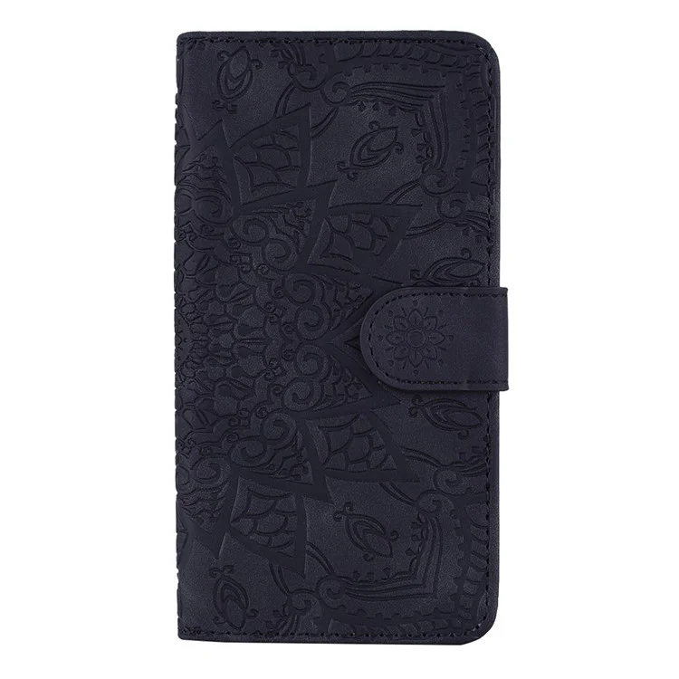 Imprint Flower Wallet Stand Leather Case for Samsung Galaxy A12 - Black