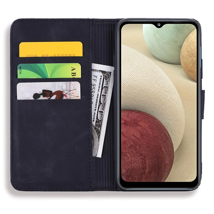 Imprint Flower Wallet Stand Leather Case for Samsung Galaxy A12 - Black