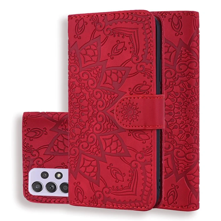 Imprint Flower Wallet Stand Leather Case for Samsung Galaxy A52 4G/5G / A52s 5G - Red