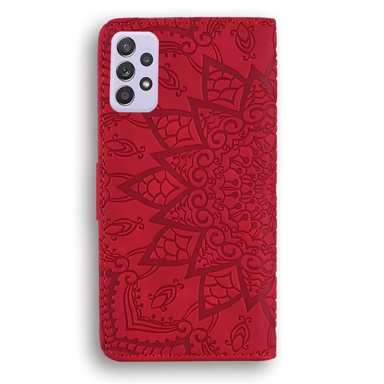 Imprint Flower Wallet Stand Leather Case for Samsung Galaxy A52 4G/5G / A52s 5G - Red