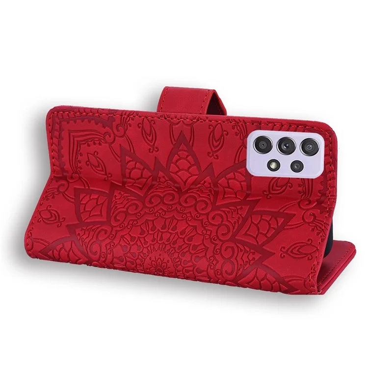 Imprint Flower Wallet Stand Leather Case for Samsung Galaxy A52 4G/5G / A52s 5G - Red