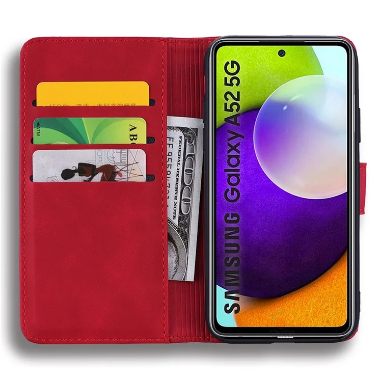 Imprint Flower Wallet Stand Leather Case for Samsung Galaxy A52 4G/5G / A52s 5G - Red