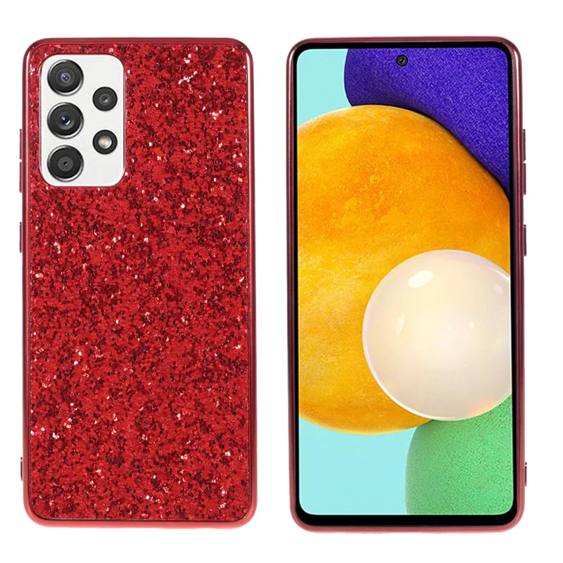 Glittering Sequins Design Plated TPU Frame + PC Hybrid Cover Case for Samsung Galaxy A52 4G/5G / A52s 5G - Wine Red