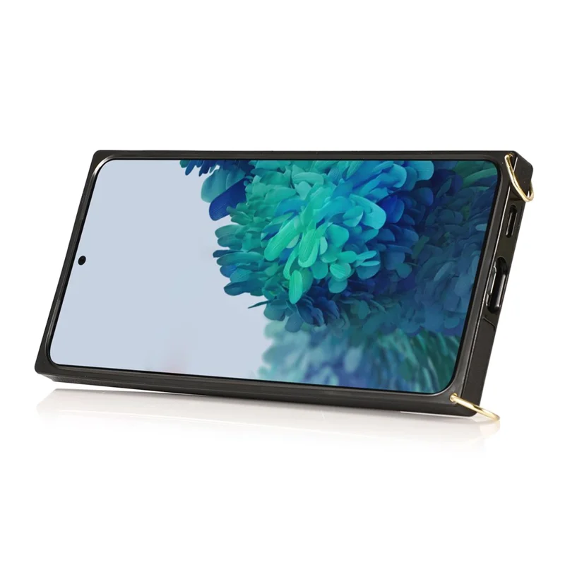 PU Leather Coated TPU Shell Case + Card Slots Hand Strap Kickstand for Samsung Galaxy S21 5G/4G - Black