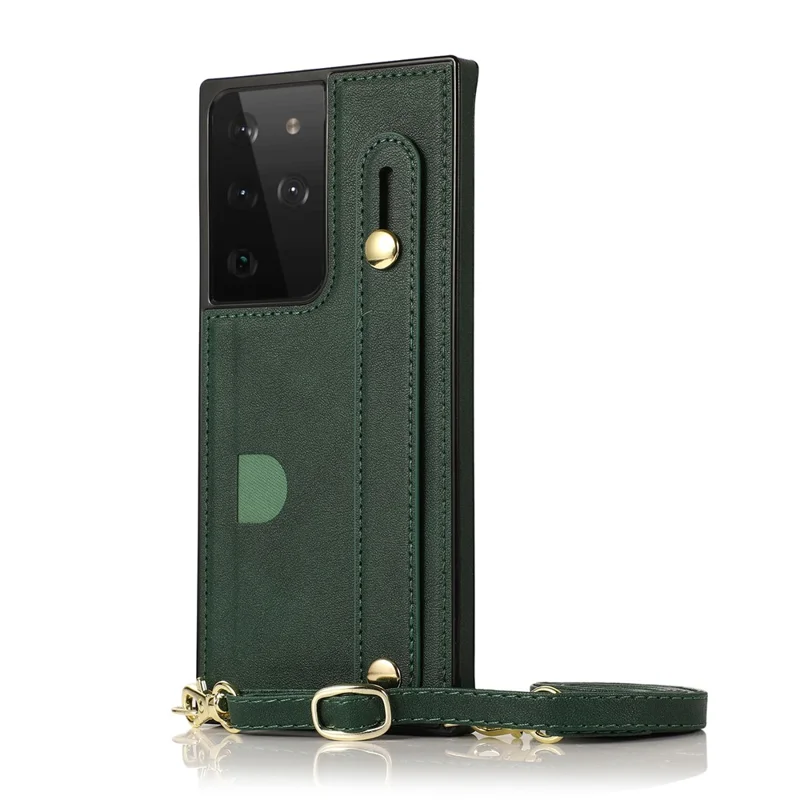 Handlås med vinklingsdesign av PU-läder med pålaminerad TPU-skal + kortfack till Samsung Galaxy S21 Ultra 5G - Grön