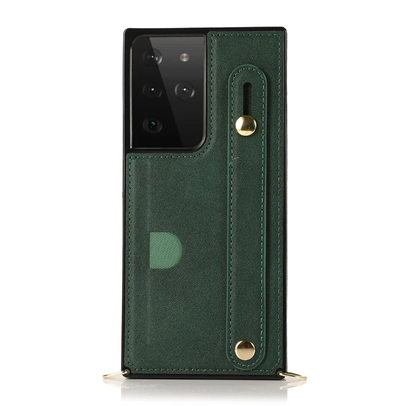 Handlås med vinklingsdesign av PU-läder med pålaminerad TPU-skal + kortfack till Samsung Galaxy S21 Ultra 5G - Grön