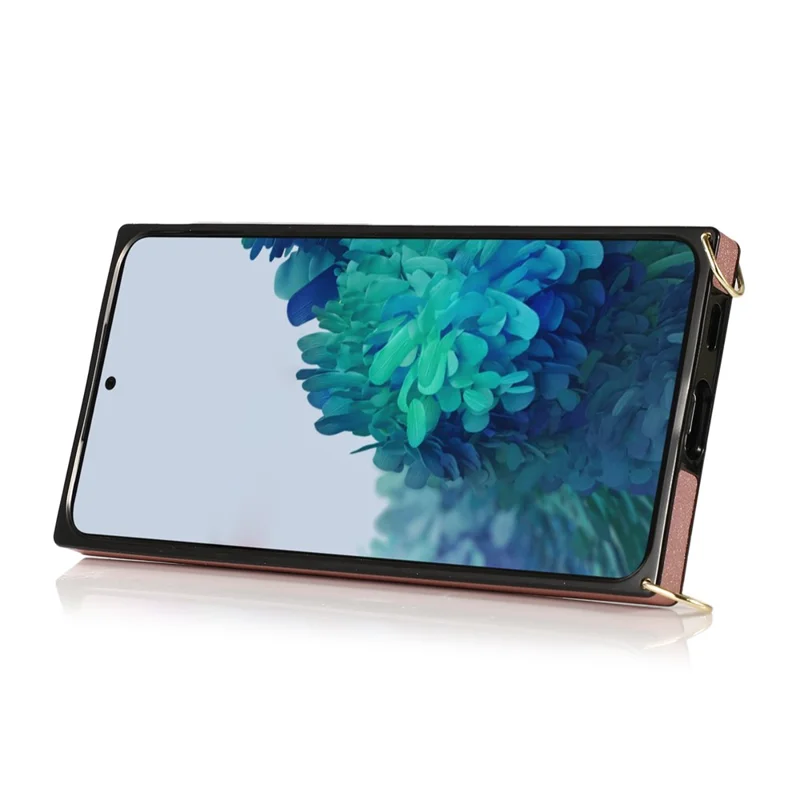 PU Leather Coated TPU Shell Case + Card Slots with Hand Strap Kickstand for Samsung Galaxy S21 Plus 5G - Rose Gold