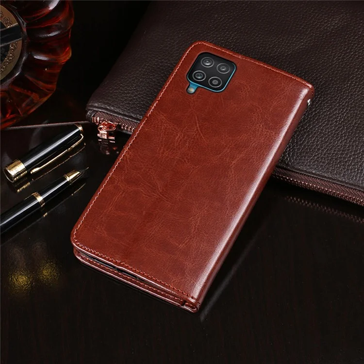 IDEWEI Wallet Design Crazy Horse Texture Leather Mobile Casing for Samsung Galaxy A12 - Brown