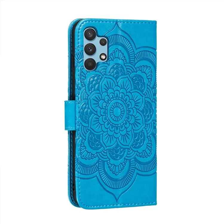 Imprint Mandala Flower Stand for Samsung Galaxy A32 4G (EU Version) Leather Case - Blue
