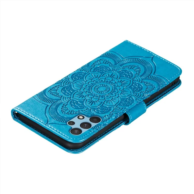 Impressão Mandala Flor Stand Para Samsung Galaxy A32 4G (versão da Ue) Caso de Couro - Azul