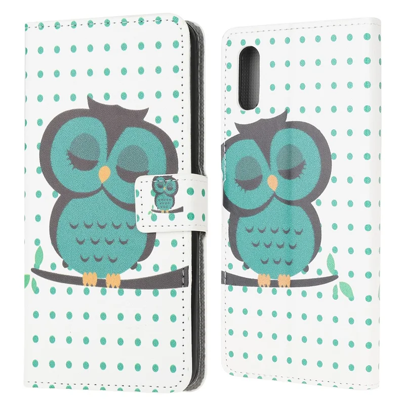 Pattern Printing Leather Protective Cover Wallet Stand Phone Shell for Samsung Galaxy Xcover 5 - Green Owl
