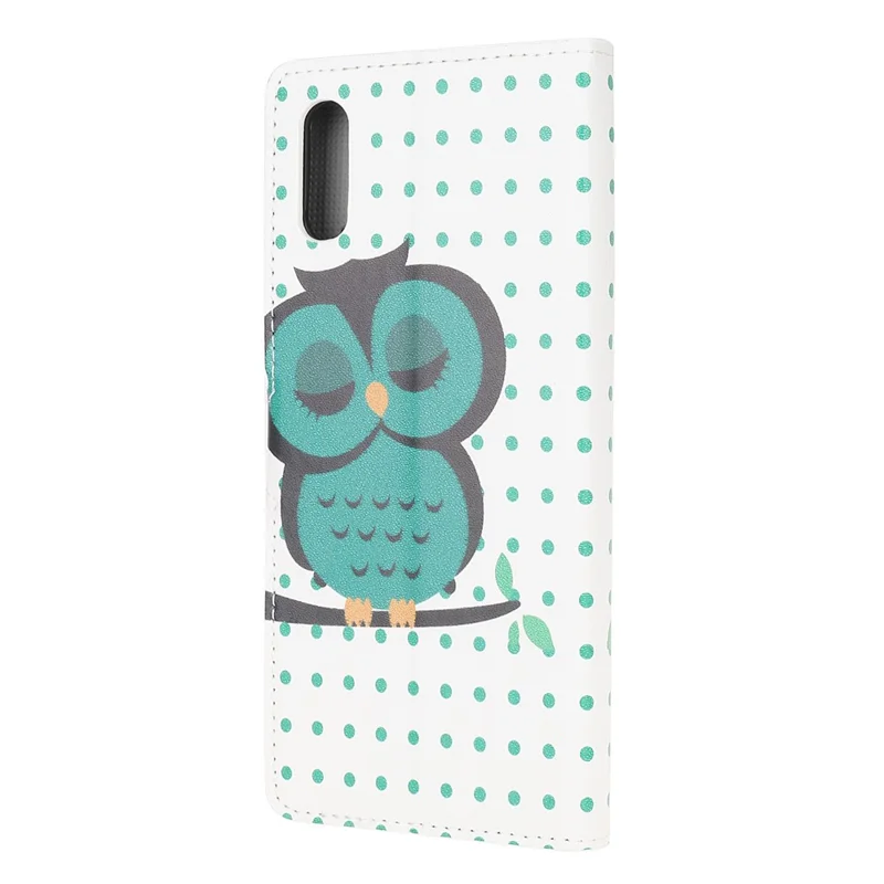 Pattern Printing Leather Protective Cover Wallet Stand Phone Shell for Samsung Galaxy Xcover 5 - Green Owl