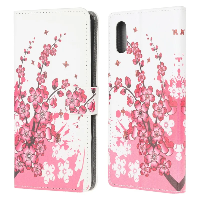 Pattern Printing Leather Protective Cover Wallet Stand Phone Shell for Samsung Galaxy Xcover 5 - Pink Flower