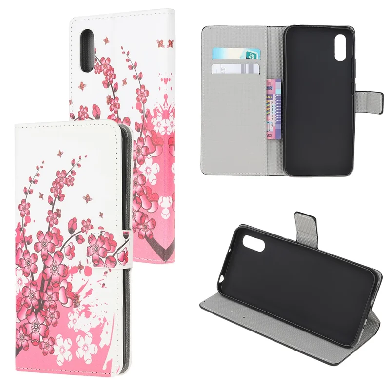 Pattern Printing Leather Protective Cover Wallet Stand Phone Shell for Samsung Galaxy Xcover 5 - Pink Flower