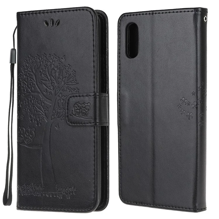 Hibou Et Motif D'impression D'impression Couverture De Téléphone Portable En Cuir Pour Samsung Galaxy Xcover 5 - Noir