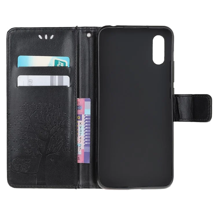 Hibou Et Motif D'impression D'impression Couverture De Téléphone Portable En Cuir Pour Samsung Galaxy Xcover 5 - Noir