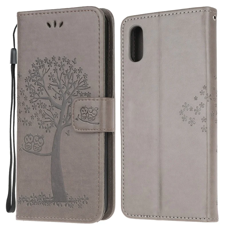 Owl and Tree Pattern Printing Design Leather Wallet Phone Cover for Samsung Galaxy Xcover 5 - Grey