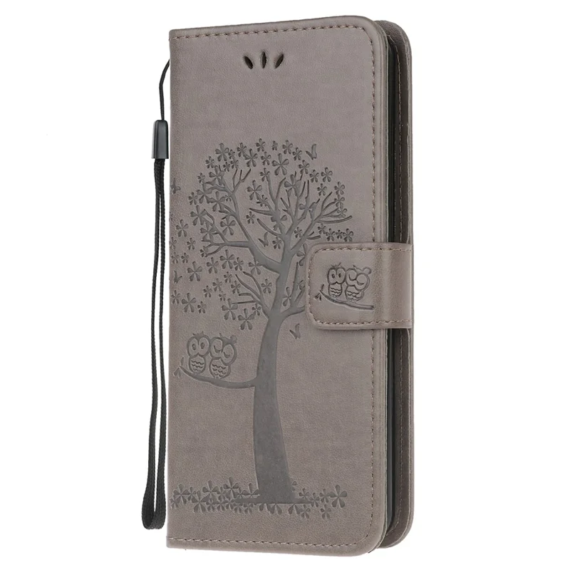 Owl and Tree Pattern Printing Design Leather Wallet Phone Cover for Samsung Galaxy Xcover 5 - Grey