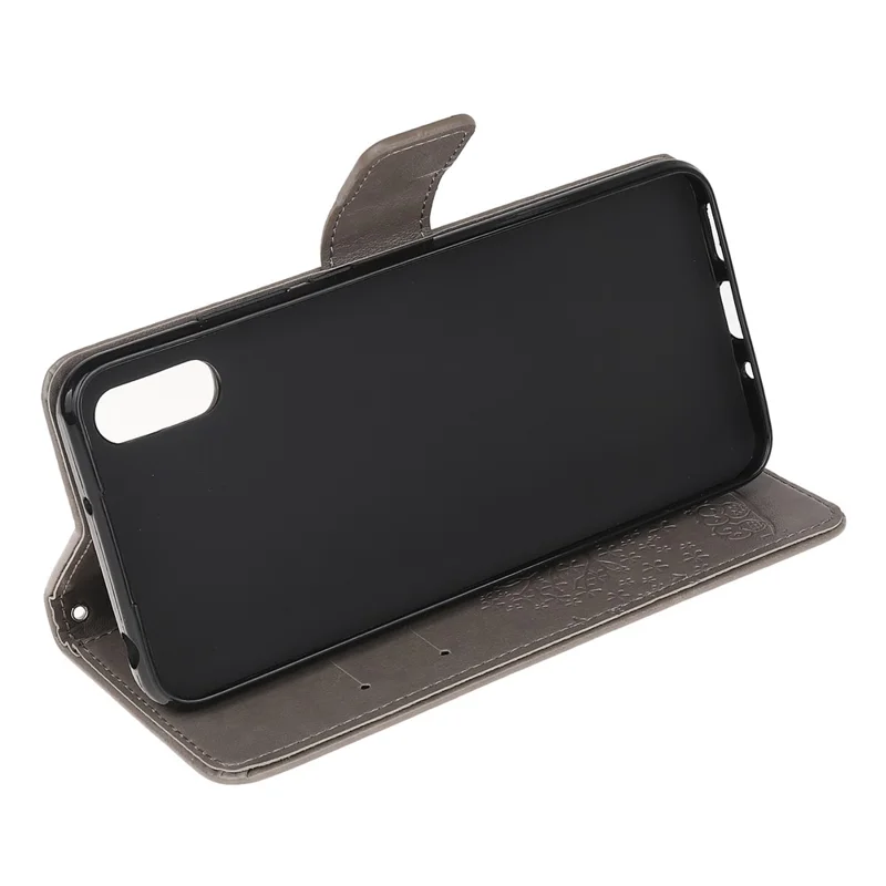 Owl and Tree Pattern Printing Design Leather Wallet Phone Cover for Samsung Galaxy Xcover 5 - Grey