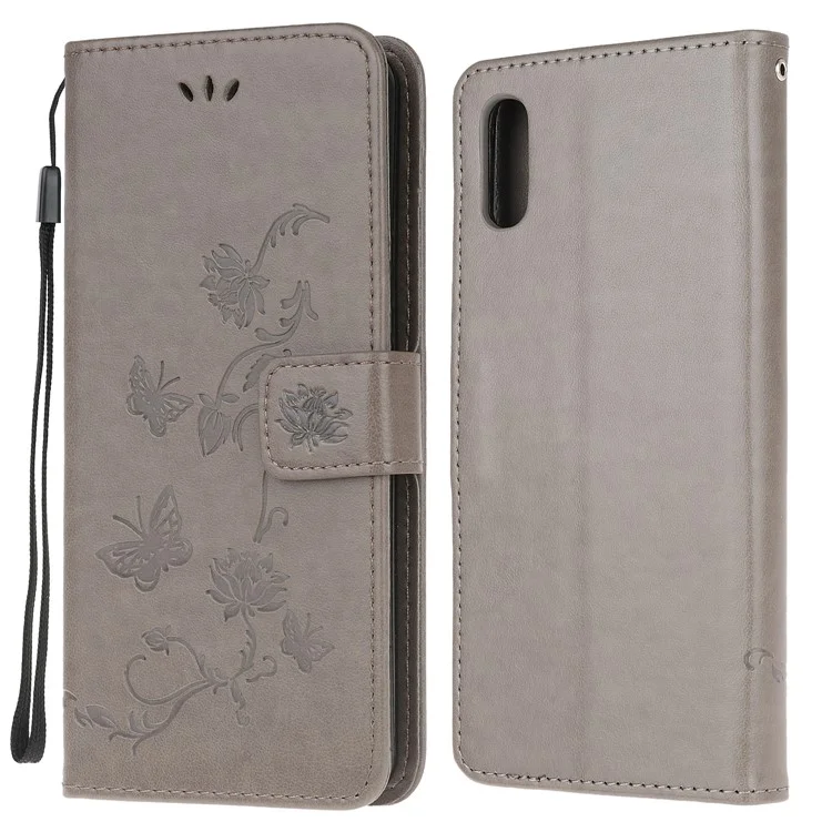 Pie de Enformación de la Cartera de la Cartera de la Cartera de la Flor de la Mariposa Para Samsung Galaxy Xcover 5 - Gris