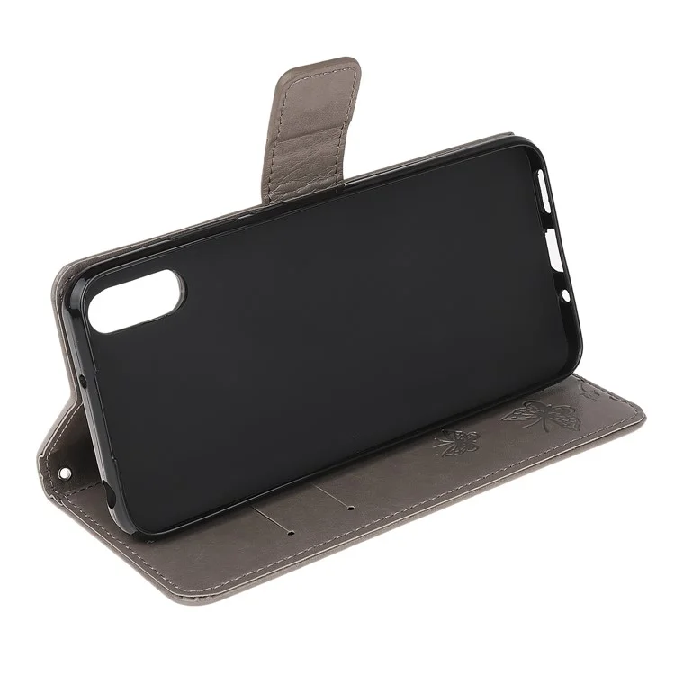 Pie de Enformación de la Cartera de la Cartera de la Cartera de la Flor de la Mariposa Para Samsung Galaxy Xcover 5 - Gris