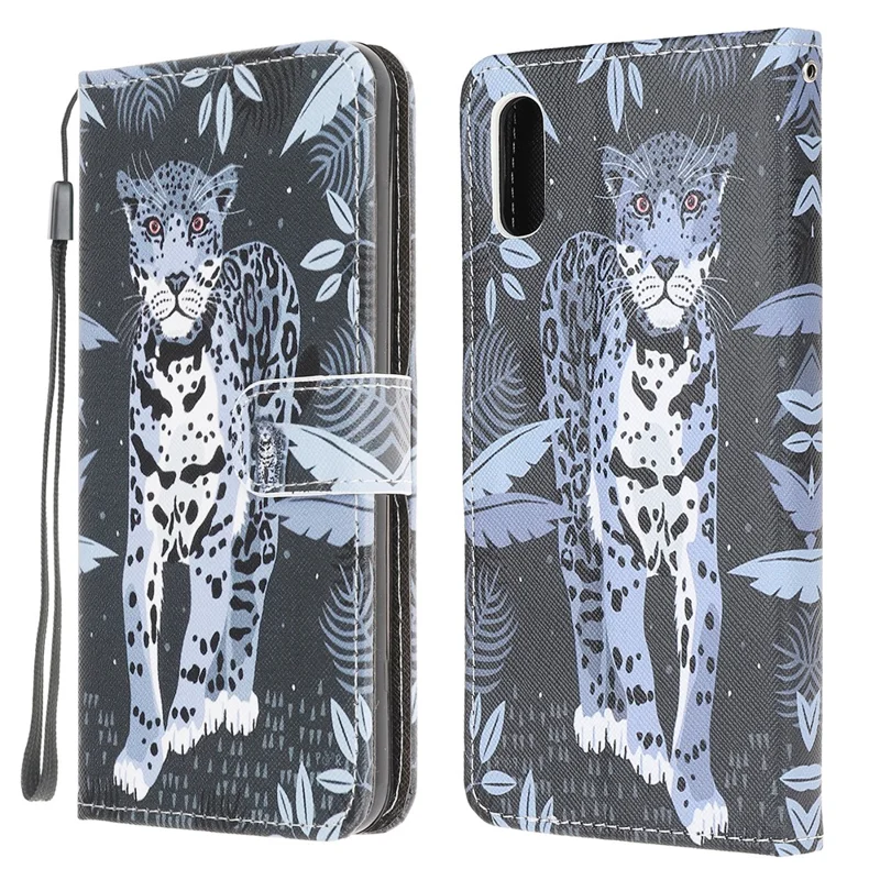 3D Pattern Printing Cross Texture Leather Wallet Stand Case Shell for Samsung Galaxy Xcover 5 - Leopard