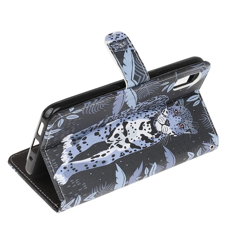 3D Pattern Printing Cross Texture Leather Wallet Stand Case Shell for Samsung Galaxy Xcover 5 - Leopard