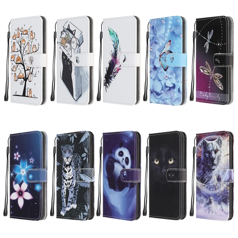 3D-mønstertrykt krydset struktur læder pengebog stander etui til Samsung Galaxy Xcover 5 – Panda